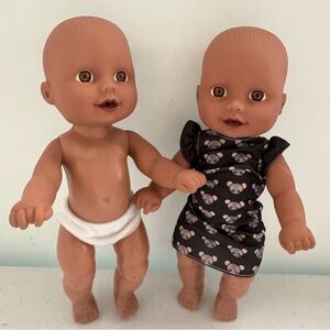 Vintage 1996 Two Cititoy Baby Dolls 8.5" TC7B African Brown Eyes No Hair